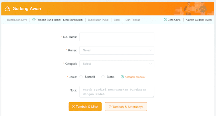 Tambah nombor penjejakan ekspres